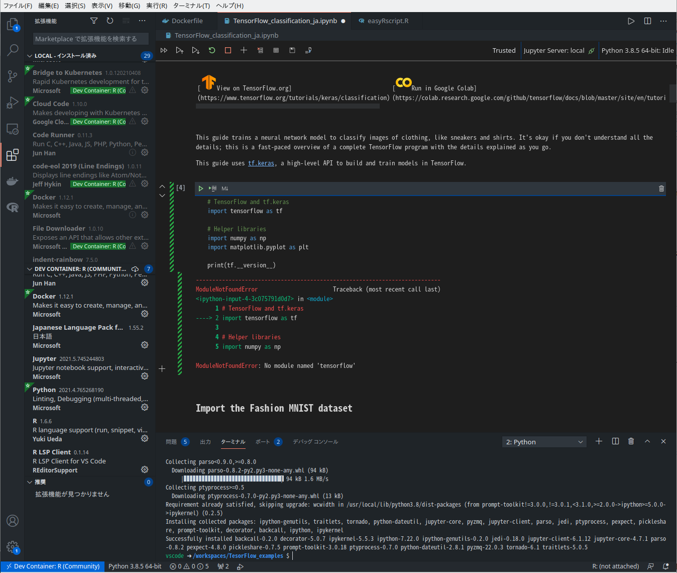 Docker VSCode remote container